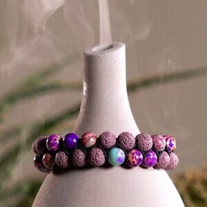 Nogu Purple Oceanic Jasper, Gunmetal, Lava Rock Diffuser Bracelet